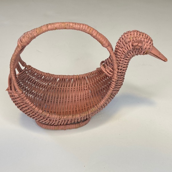 Vintage Other - Pink Mini Wicker Duck Basket Boho Home Decor Trinket Holder